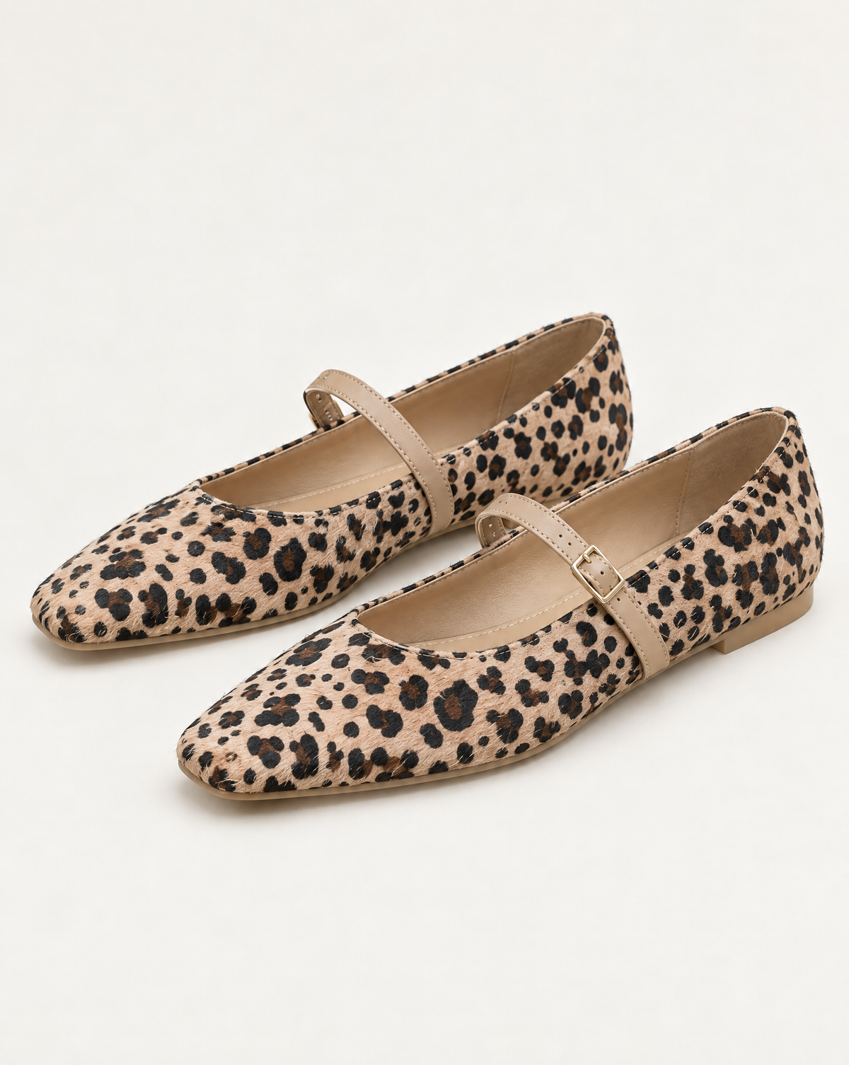 Ballerina Mary Jane RY89 Leopardo con laccetto e fibbia dorata – coppia a tre quarti